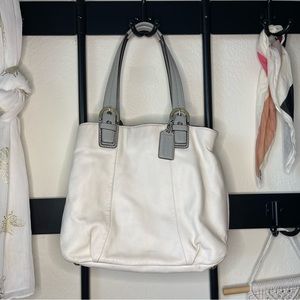 White and Gray Leather Coach Purse